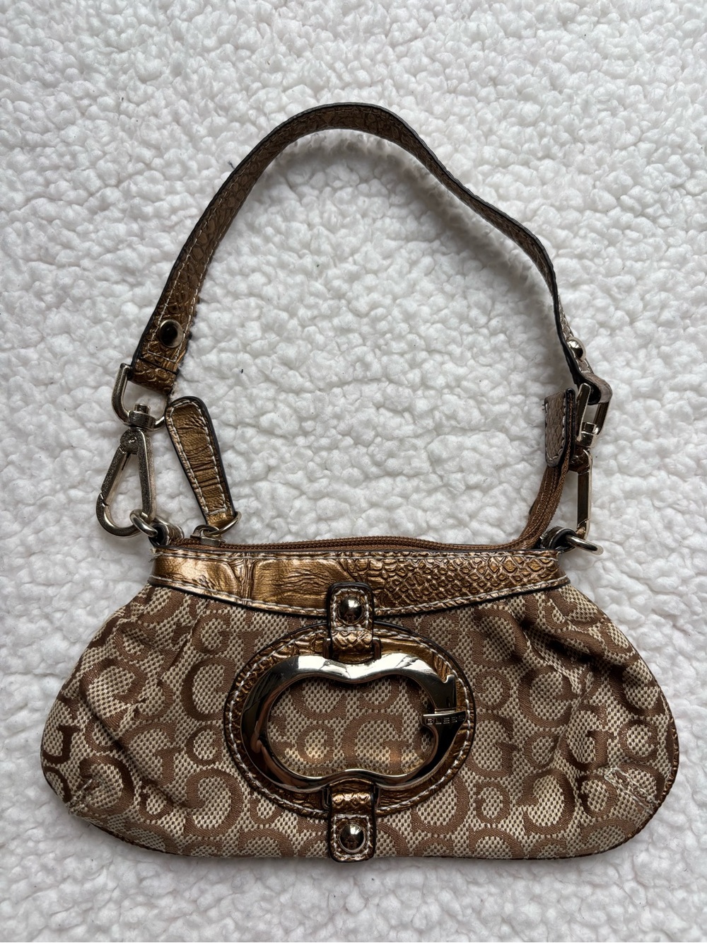 Guess RARE Vintage Y2K Gold Monogram Mini Top Handle Purse Bag - Picture 1 of 5